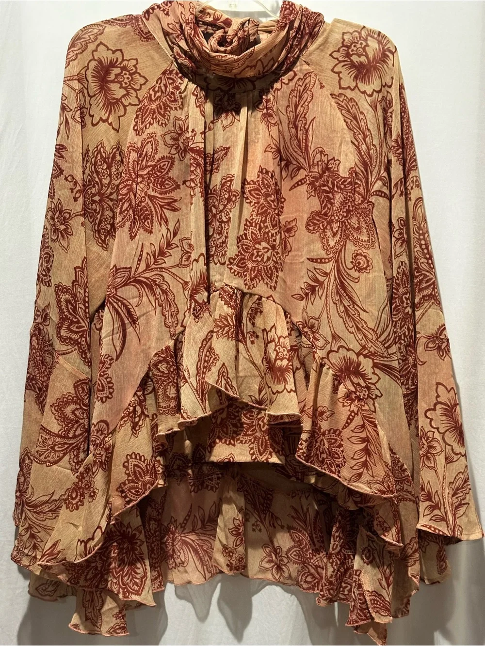 Avec Les Filles Ruffle Tiered Long Sleeve Blouse - Size XL